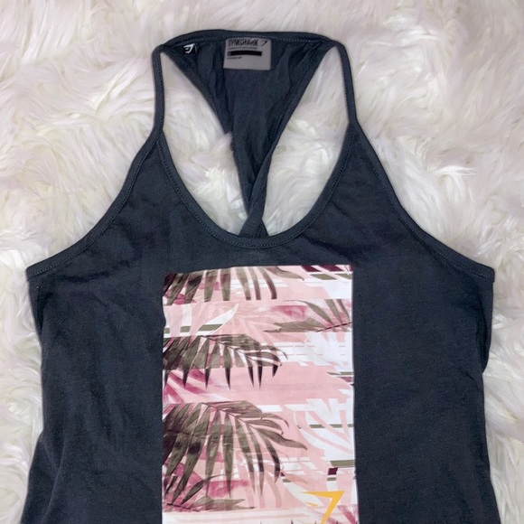 GYMSHARK Gray Palm Leaf Twisted Back Racerback Tank Top S - Picture 9 of 16